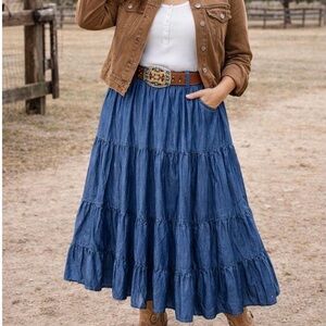 Alfred Dunner Blue Tiered Beaded Maxi Skirt